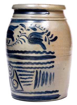 Greensboro, PA Stoneware Jar with Elaborate Freehand Floral and Stripe Decoration