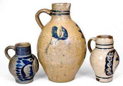Lot of Three: 18th Century Westerwald, Germany Incised Stoneware