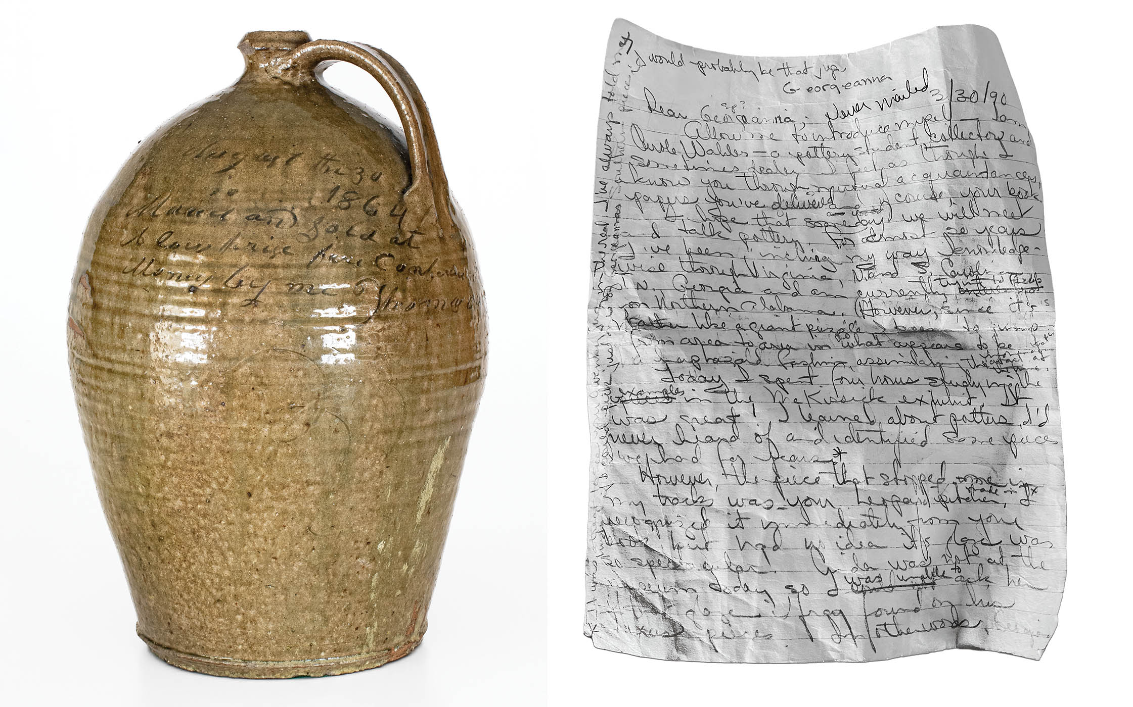 Wahler's Owenby jug with her letter to Georgeanna Greer