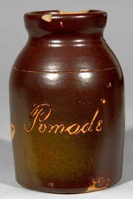 Albany Slip Glazed Stoneware "Hair Oil" Jar.