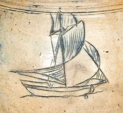 NY Stoneware Early Jar with Incised Sloop, Manhattan origin