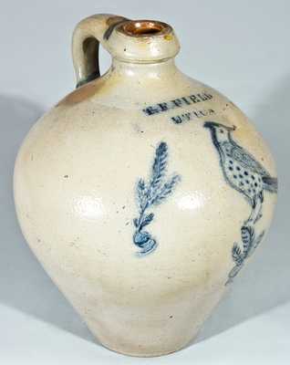 T.F. FIELD / UTICA Stoneware Jug with Incised Woodpecker Decoration