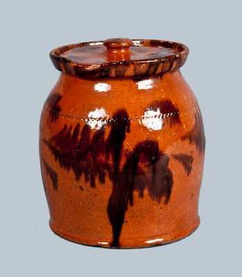 Rare Philadelphia Redware Batter Pitcher with Floral Decoration, circa 1865