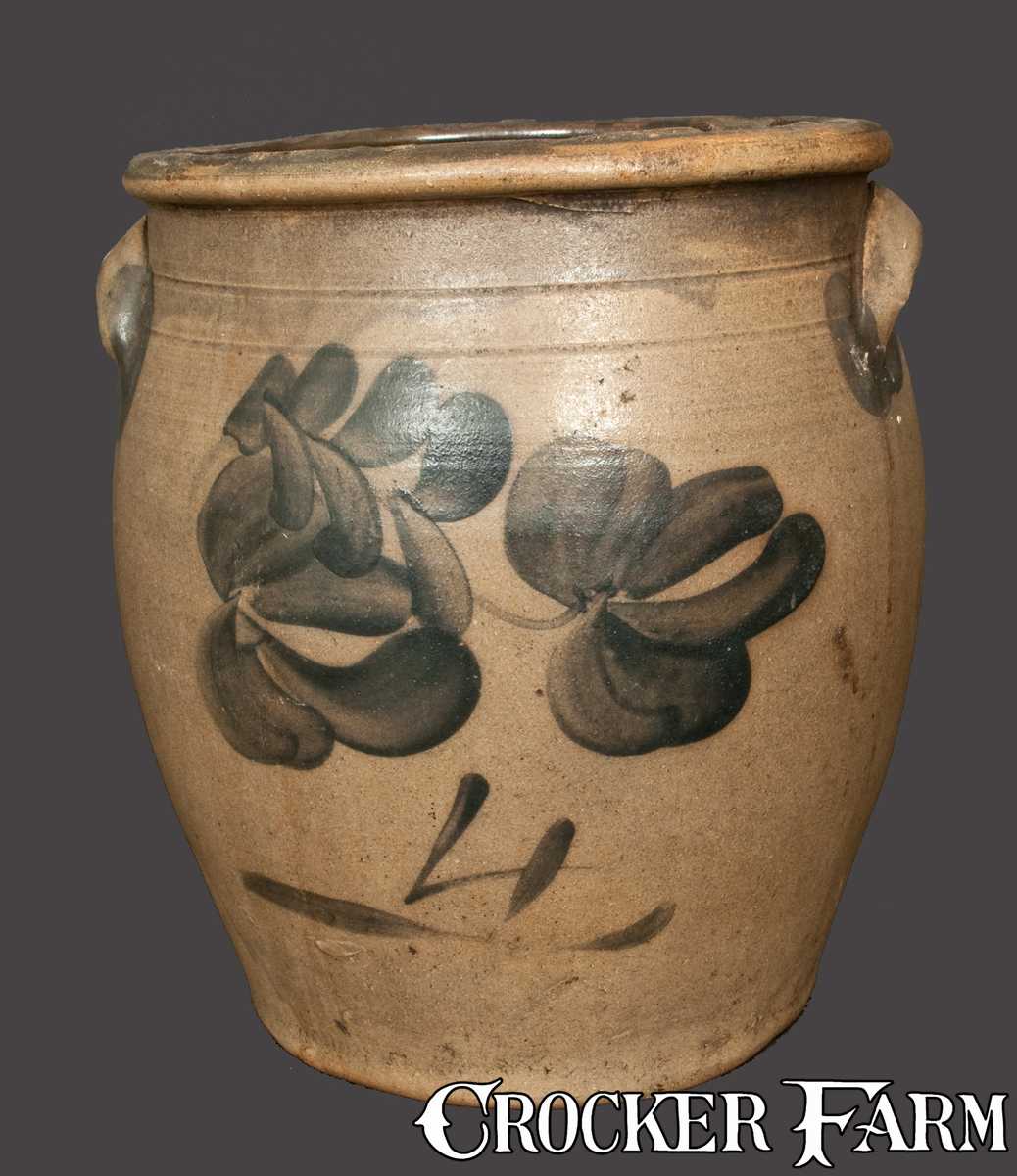 4 Gal Stoneware Crock With Floral Decoration Att E Fowler