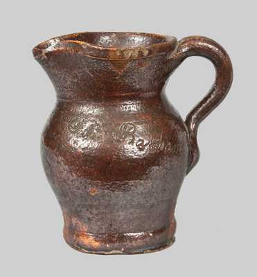 Unusual Miniature Redware Pitcher Incised at Shoulder "Ida Basham"