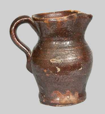 Unusual Miniature Redware Pitcher Incised at Shoulder "Ida Basham"