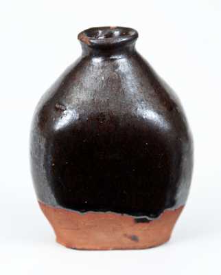 Miniature Redware Flask with Manganese Slip Coating