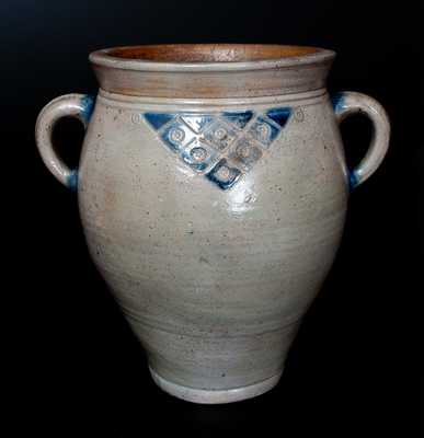 Rare New York City Stoneware Jar w/ Impressed Rosettes and Geometric Designs, circa 1790's