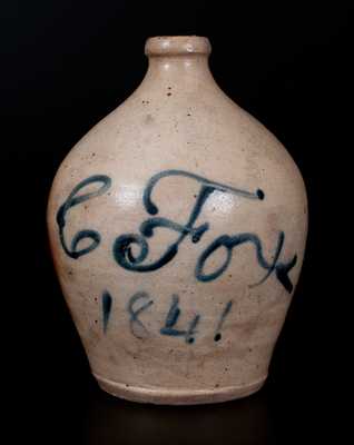 Fine Small-Sized "C. Fox / 1841" Stoneware Jug, New York State origin