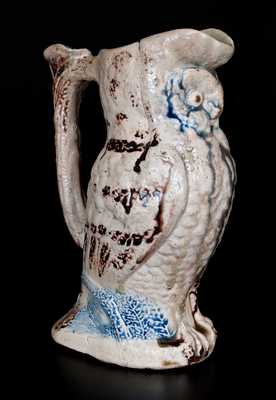 Very Rare Anna Pottery Figural Owl Pitcher w/ Cobalt and Manganese Highlights