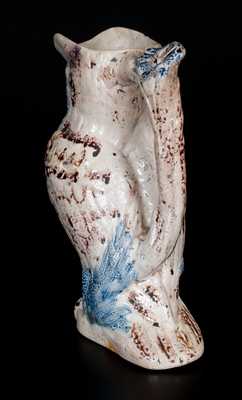 Very Rare Anna Pottery Figural Owl Pitcher w/ Cobalt and Manganese Highlights