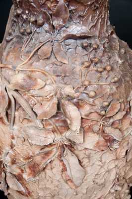 Rare Large Stoneware Vase with Applied Foliage and Berries, Molded from Life, probably Pennsylvania, c1890
