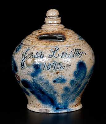 Rare Richard Remmey, Philadelphia, Stoneware Bank Inscribed "Jesse Leister / 1872" w/ Elaborate Floral Decoration