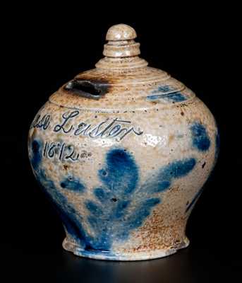 Rare Richard Remmey, Philadelphia, Stoneware Bank Inscribed "Jesse Leister / 1872" w/ Elaborate Floral Decoration