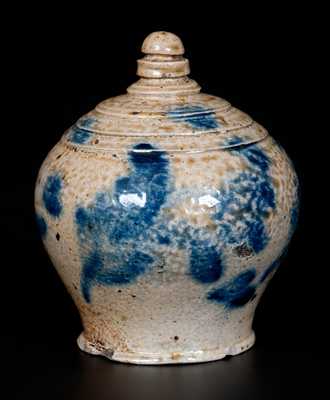 Rare Richard Remmey, Philadelphia, Stoneware Bank Inscribed "Jesse Leister / 1872" w/ Elaborate Floral Decoration