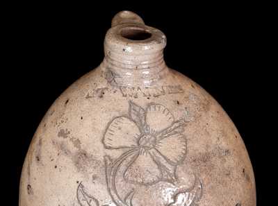 Extremely Rare T. WARNE / SOUTH AMBOY Stoneware Jug w/ Detailed Incised Floral Decoration