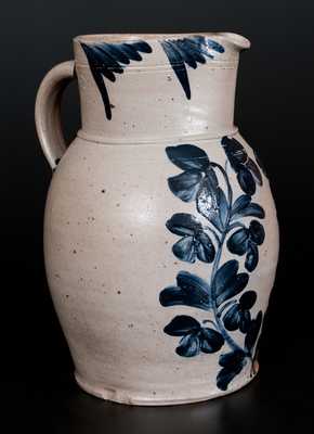 Rare Three-Gallon Baltimore Stoneware Pitcher with Cobalt Floral Decoration