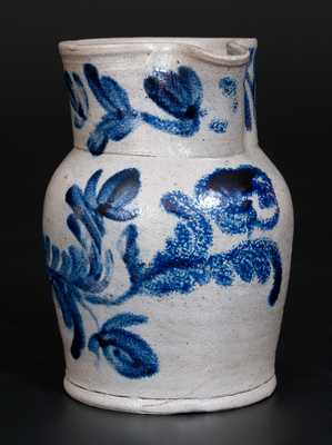 Very Fine Quart Baltimore Stoneware Pitcher w/ Vibrant Cobalt Floral Decoration