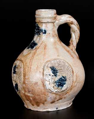 Fine Cobalt-Decorated Stoneware Bellarmine Jug w/ Twisted Handle, probably Frechen, Germany, 16th or 17th century