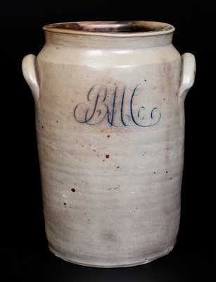 Rare Stoneware Presentation Preserve Jar Inscribed "Peach," probably Crolius Family, Manhattan, New York