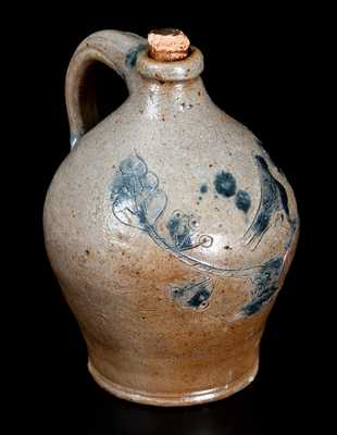 Exceptional Miniature Stoneware Jug w/ Incised Bird on Stump Decoration, probably Connecticut, c1820
