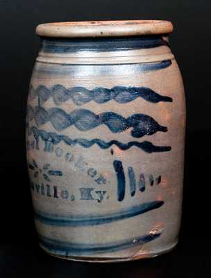 One-Gallon Samuel Booker / Louisville, Ky. Stoneware Advertising Crock w/ Seven Stripes Decoration