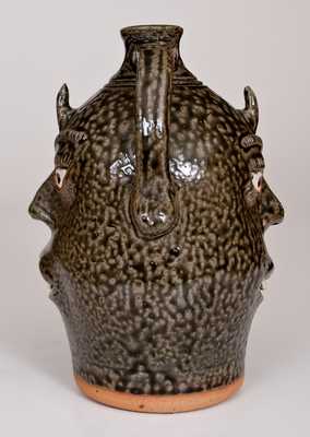 Alkaline-Glazed Double-Face Jug with Horns, Signed "A.G. Meaders", Alva Gusta Meaders, Georgia, c1985