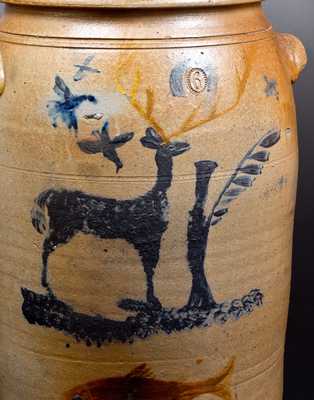 Important Morgantown, WV Stoneware Crock w/ Deer Scene and Fish Decoration
