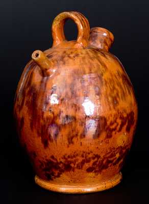 Scarce Glazed Redware Harvest Jug, attrib. Jacob Medinger, Limerick Twp, Montgomery Co, PA