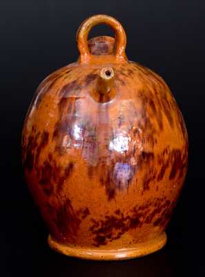 Scarce Glazed Redware Harvest Jug, attrib. Jacob Medinger, Limerick Twp, Montgomery Co, PA