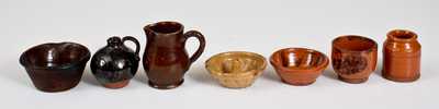 Seven Glazed Redware Miniatures, American, 19th century