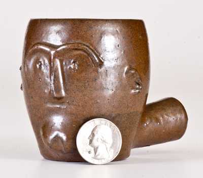Very Rare Stoneware Face Pipe Inscribed "A. S. Horn"