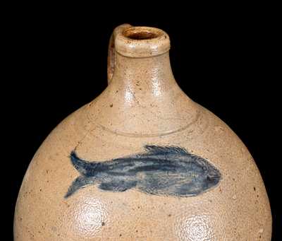 Stoneware Jug w/ Impressed Fish Decoration att. Jonathan Fenton, Boston, MA