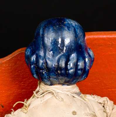 Very Rare Western PA Stoneware Doll's Head w/ Cloth Body and Miniature Wooden Bed