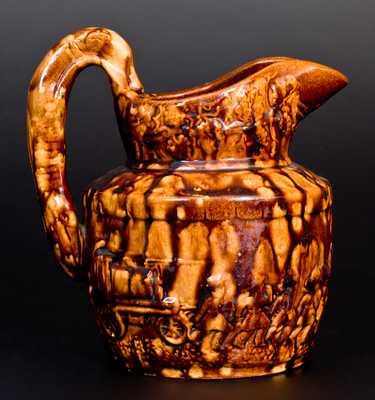 Rockingham Ware Pitcher w/ Rare Firemen Pattern att. Cadmus & Co., South Amboy, NJ