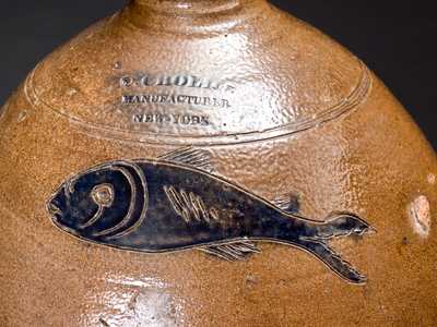 Important C. CROLIUS / MANUFACTURER / NEW-YORK Incised Fish Jug