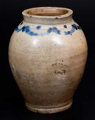 Small Ovoid New York City Stoneware Jar w/ Brushed Decoration, early 19th century