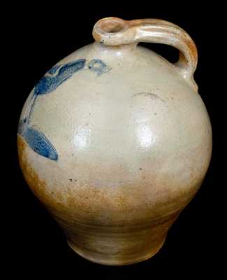 Rare Ovoid Stoneware Jug w/ Very Fine Incised Bird Decoration, Manhattan, circa 1800