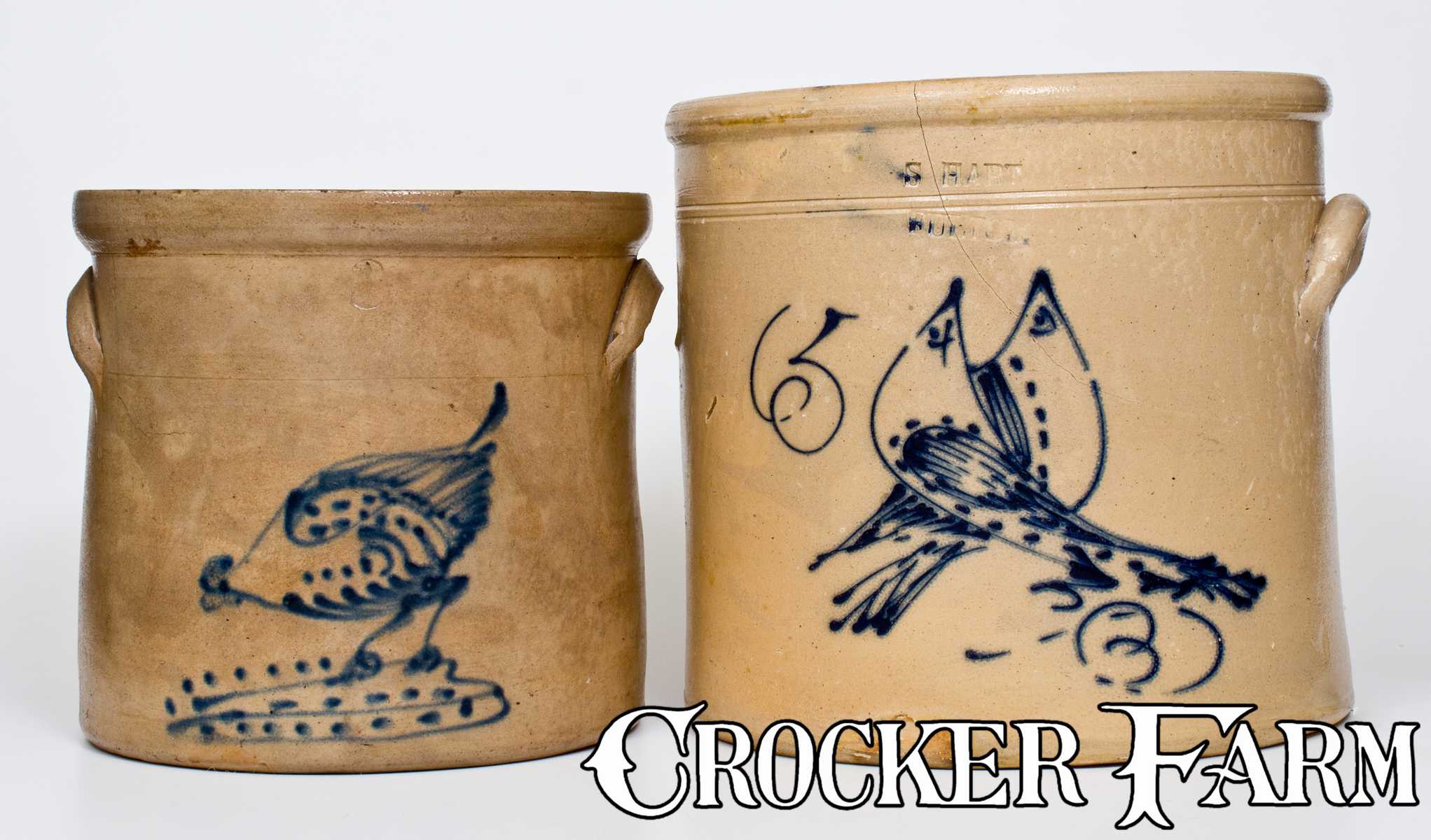 Lot Of Two Ny State Stoneware Crocks With Bird Decorations Lot