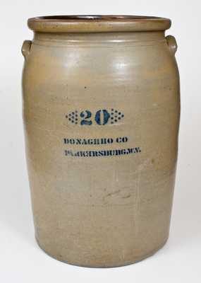 Rare 20 Gal. A. P. DONAGHHO CO / PARKERSBURG, W. Va. Stoneware Jar w/ Reversed "E"
