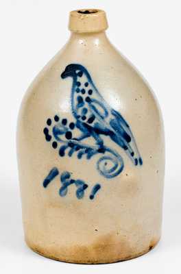 1 Gal. Stoneware Jug with Detailed Bird Decorated Dated "1881"