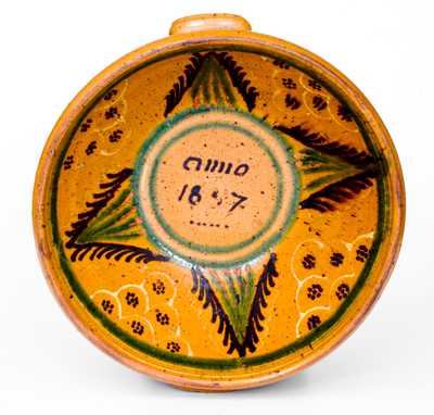 Rare Glazed "anno 1857" Southern or Mid-Atlantic Redware Bowl w/ Profuse Three-Color Decoration