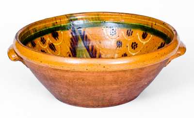 Rare Glazed "anno 1857" Southern or Mid-Atlantic Redware Bowl w/ Profuse Three-Color Decoration