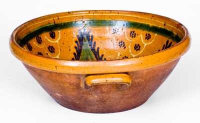 Rare Glazed "anno 1857" Southern or Mid-Atlantic Redware Bowl w/ Profuse Three-Color Decoration
