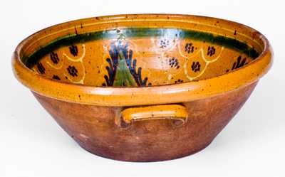 Rare Glazed "anno 1857" Southern or Mid-Atlantic Redware Bowl w/ Profuse Three-Color Decoration