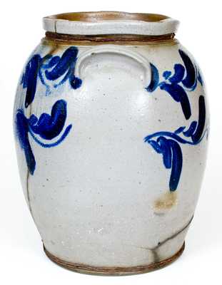 Outstanding Early "BELL" Five-Gallon Stoneware Jar with Elaborate Cobalt Vine Design