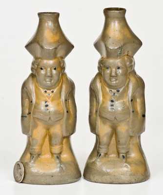 Extremely Pair of Rare Figural Bottles, Northeastern U.S. origin