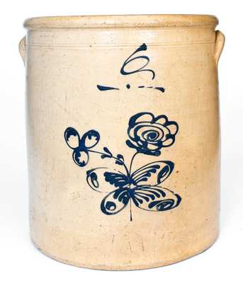 Fine 6 Gal. Ohio Stoneware Crock w/ Woman's Bust and Floral Decoration