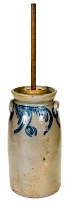 3 Gal. Baltimore Stoneware Churn w/ Floral Decoration, circa 1840