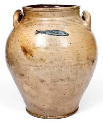 Scarce Stoneware Jar w/ Impressed Fish and Two-Color-Slip Decoration, att. Frederick Carpenter, Boston late 18th century